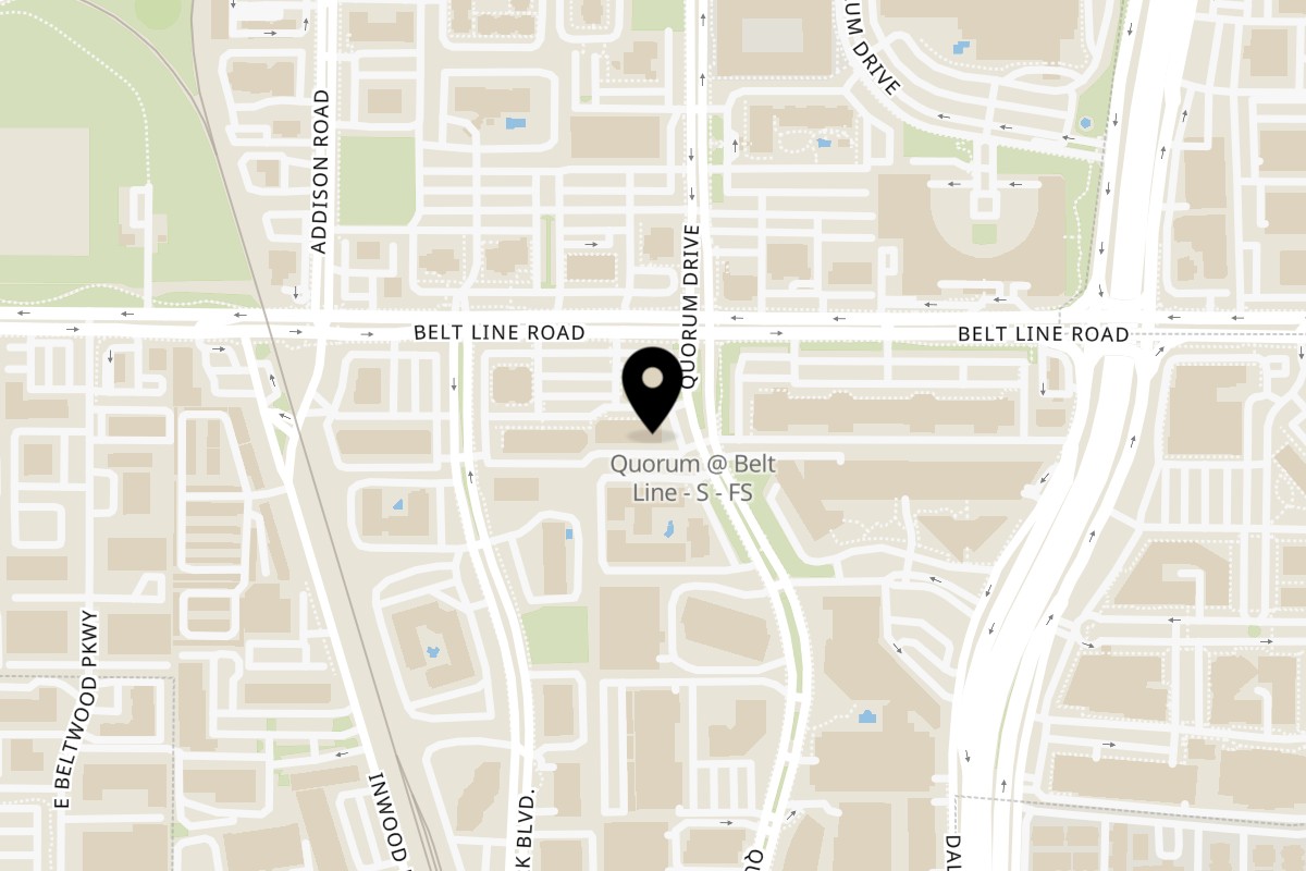 Map showing the location of Tasty Tails on 4950 Belt Line Rd Ste 190A in Dallas